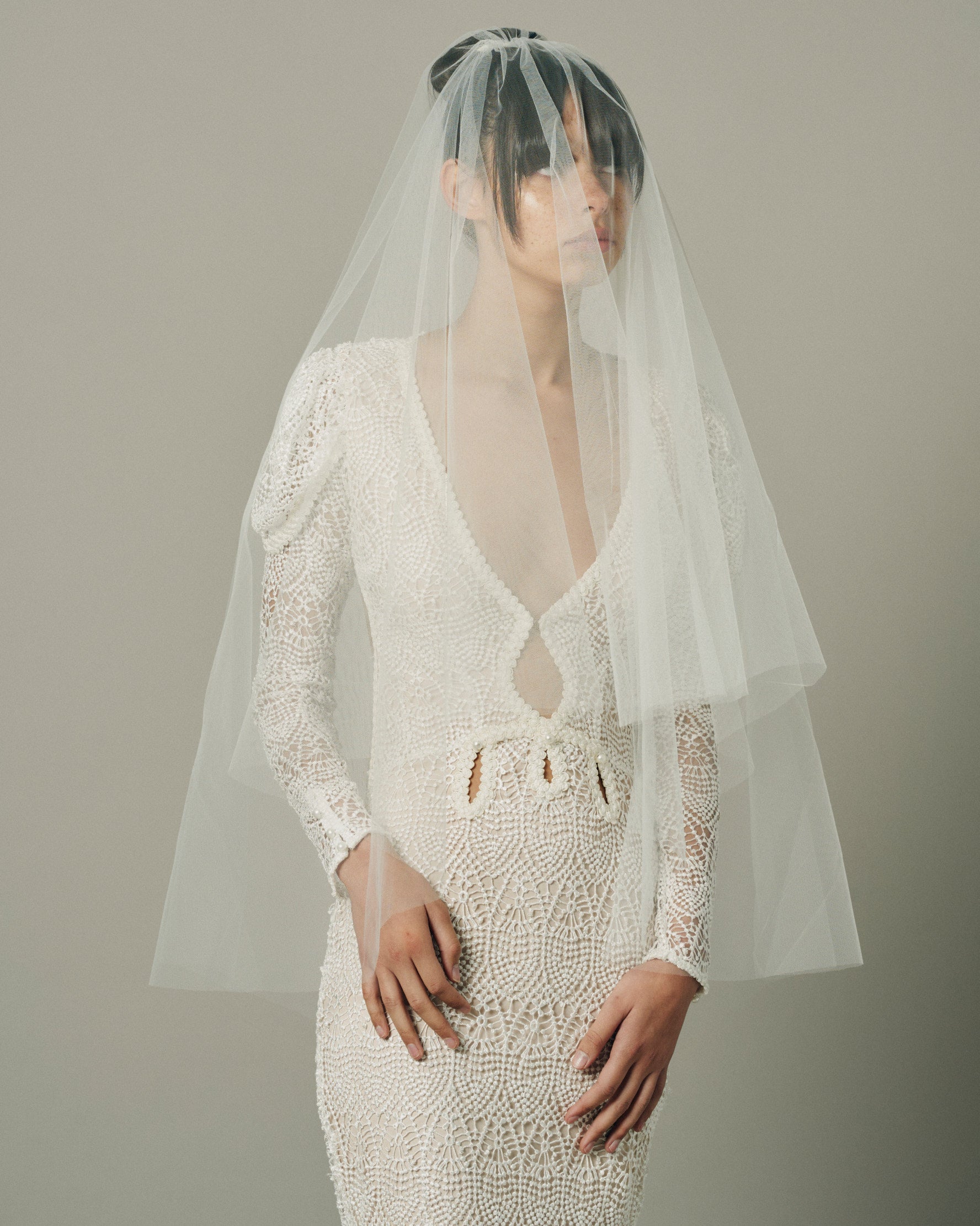 Adora by Simona Wedding Veils - Raw- Edge 2-Tier Fingertip Bridal Veil - Available in White, Off-White and Ivory White