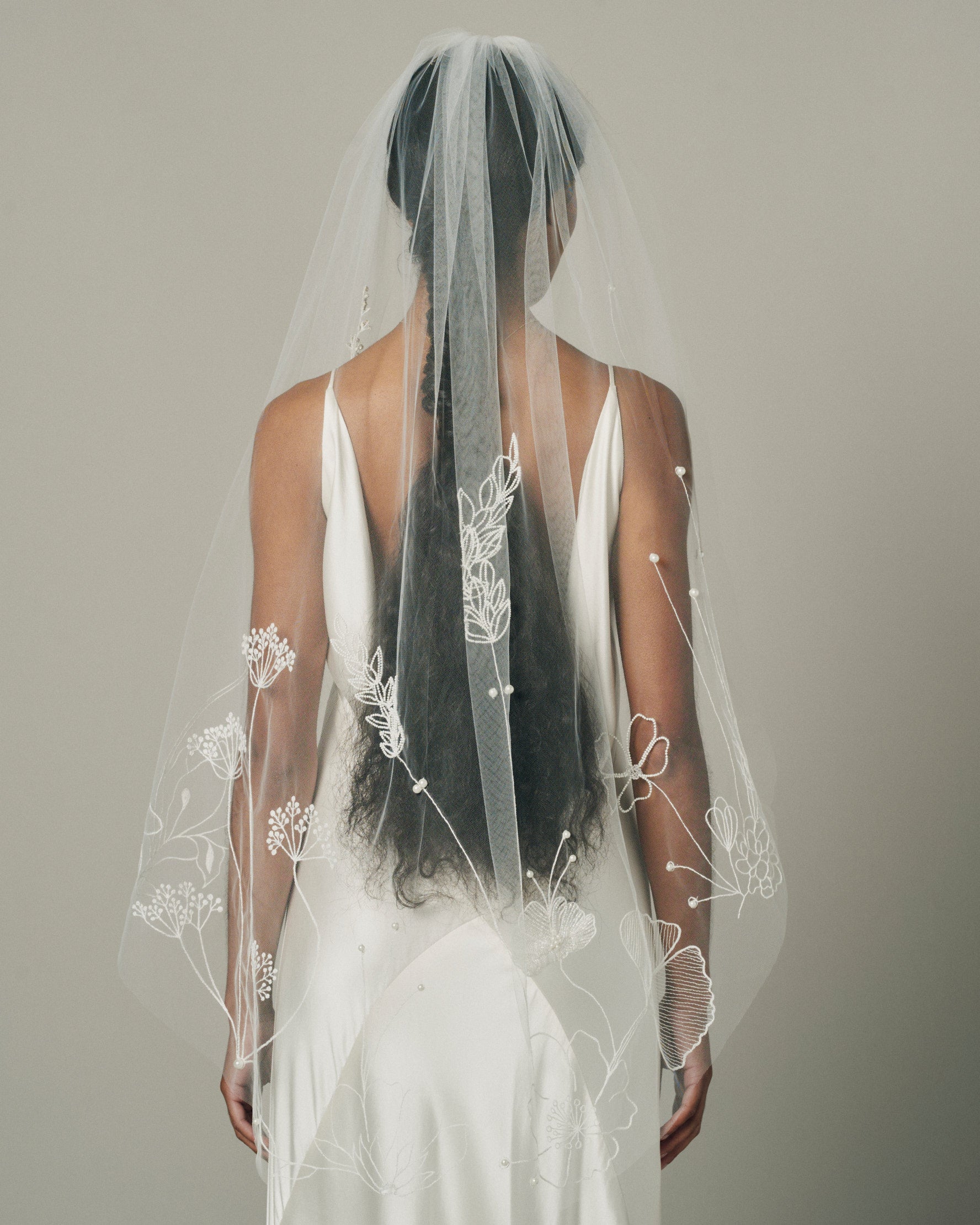 Beaded Floral Bridal Veil