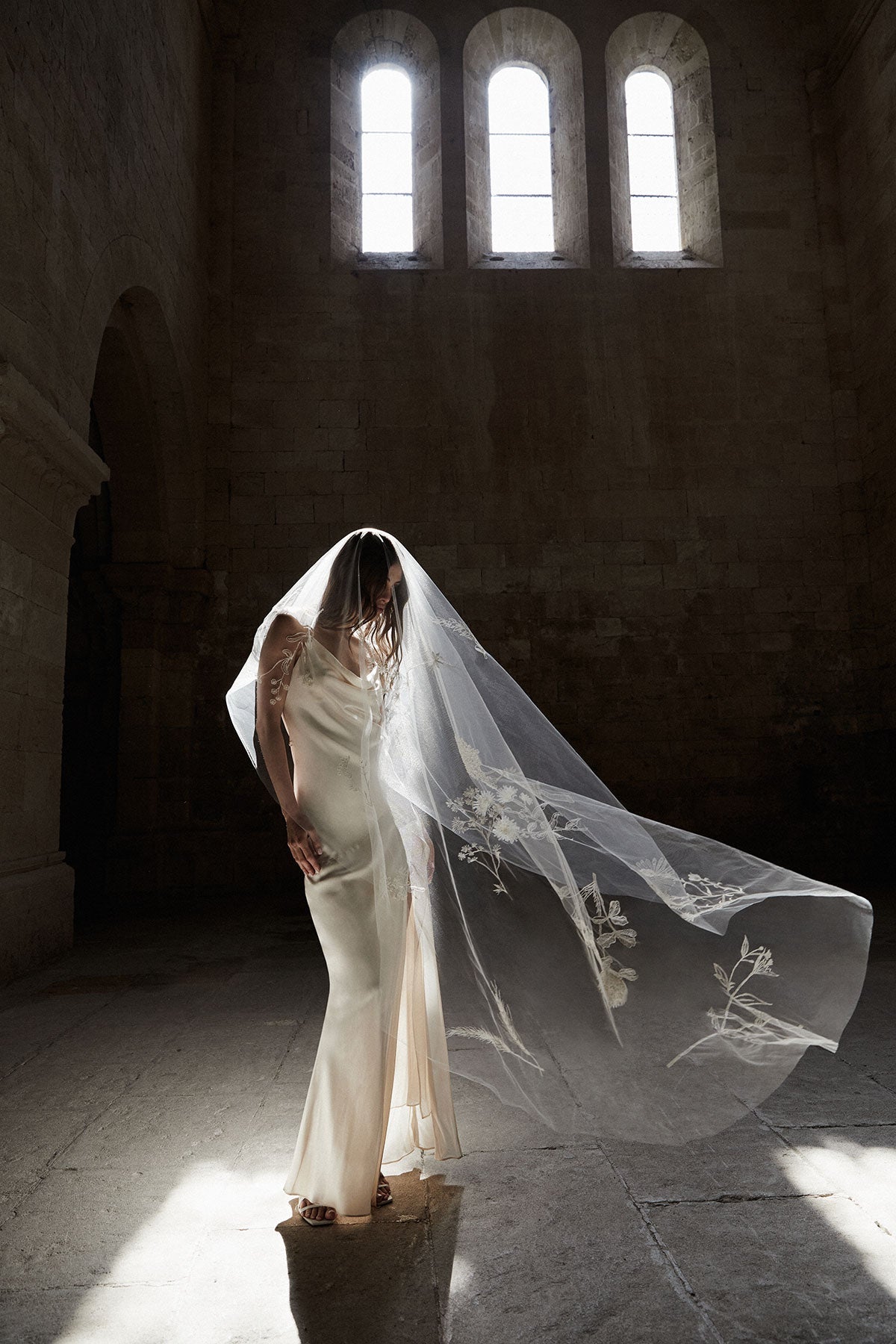 NUIT EMBROIDERED VEIL— A botanical chart.