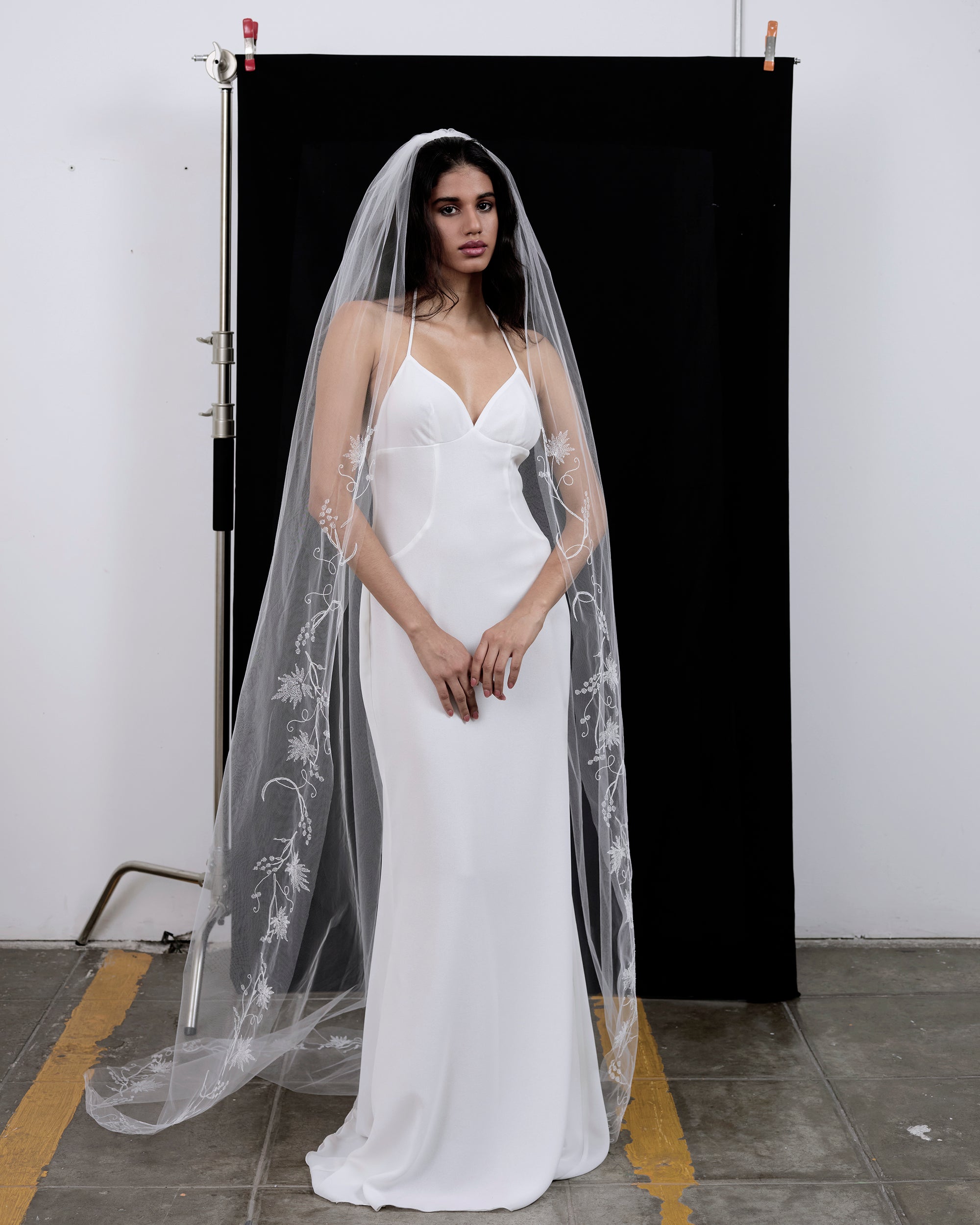 SOFIA LINE STITCH EMBROIDERY VEIL