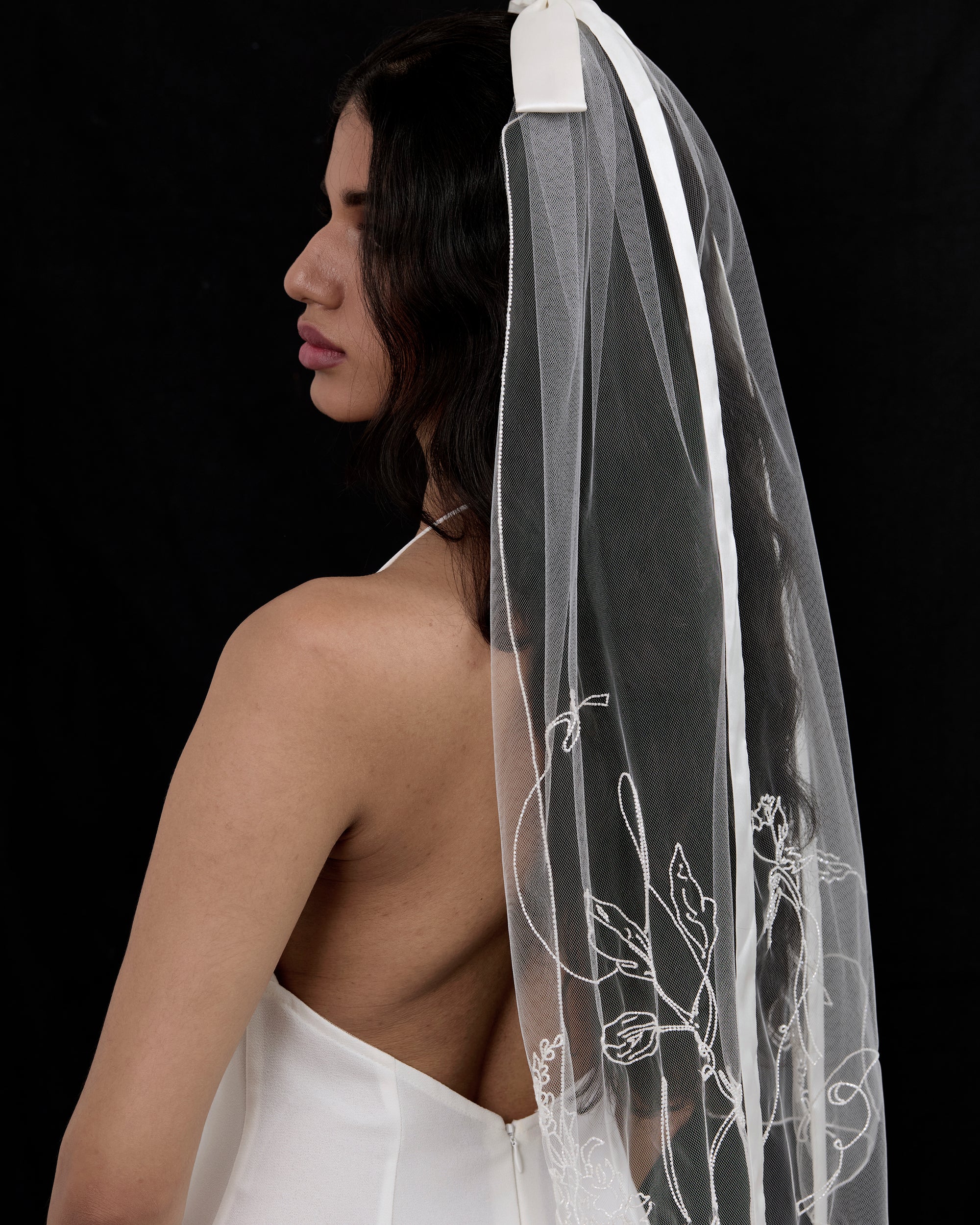 JORDANA FLORAL BEADED BOW VEIL