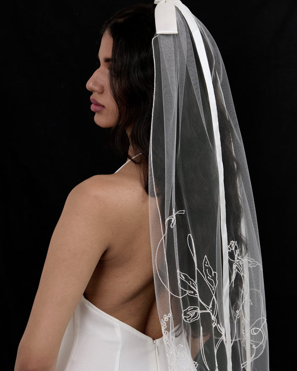 JORDANA FLORAL BEADED BOW VEIL