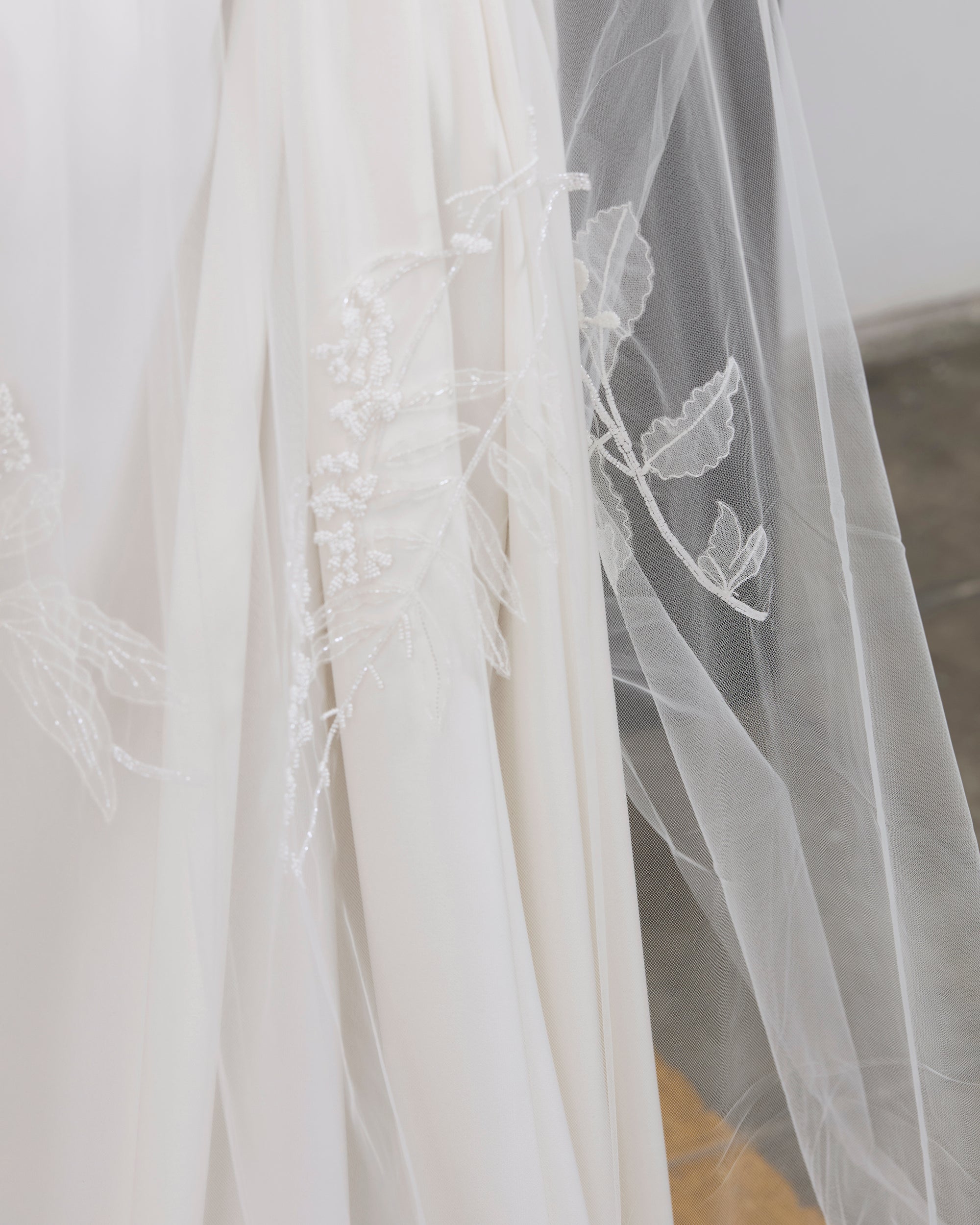 VALERIA BEADED BOTANICALS EMBROIDERED VEIL