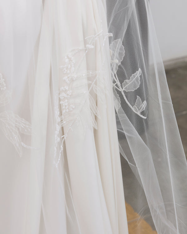 VALERIA BEADED BOTANICALS EMBROIDERED VEIL