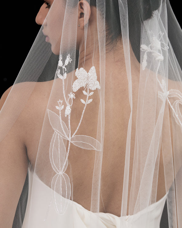 VALERIA BEADED BOTANICALS EMBROIDERED VEIL