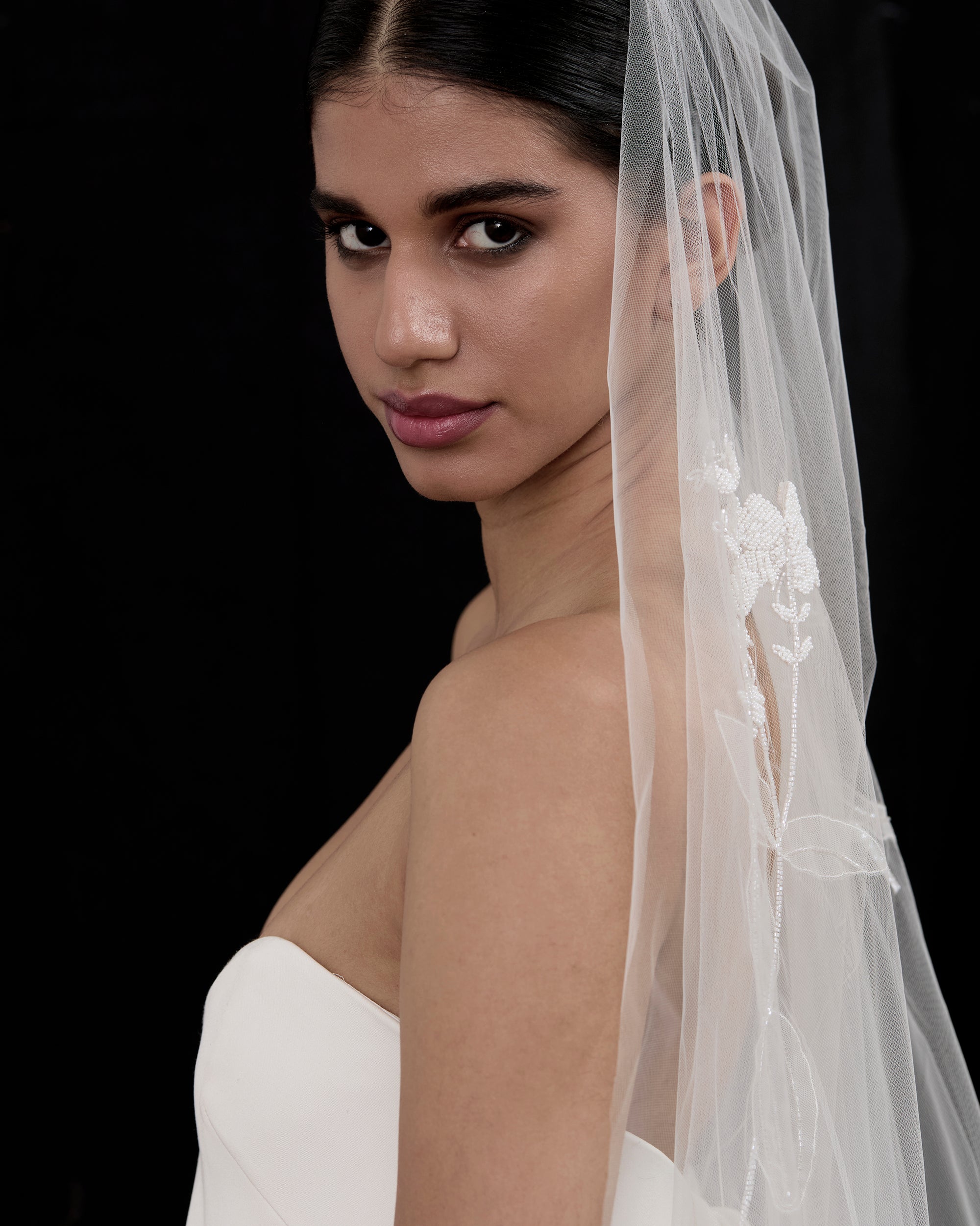 VALERIA BEADED BOTANICALS EMBROIDERED VEIL