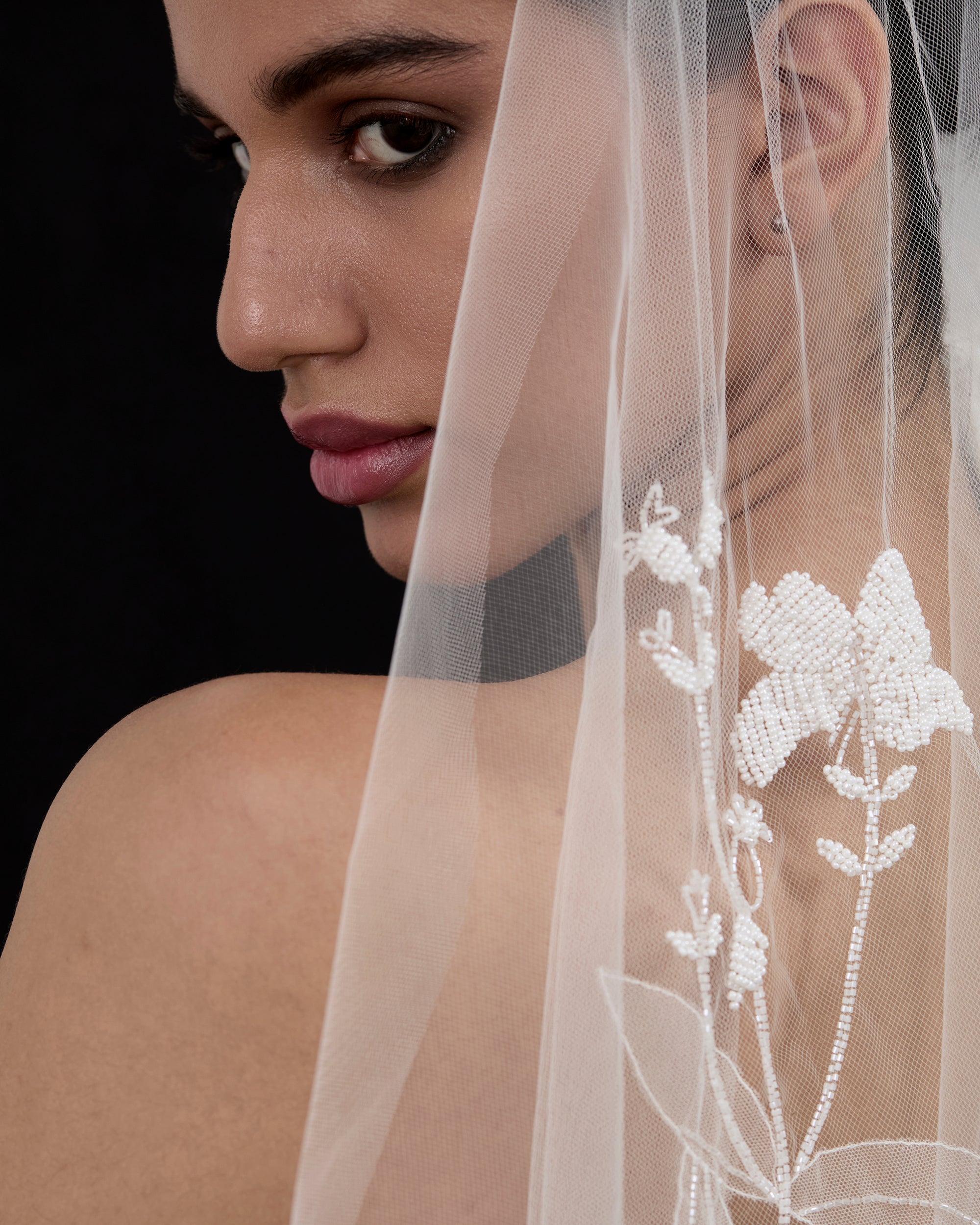 VALERIA BEADED BOTANICALS EMBROIDERED VEIL