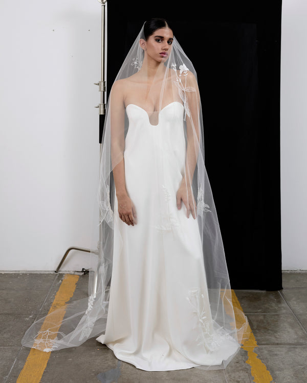 VALERIA BEADED BOTANICALS EMBROIDERED VEIL