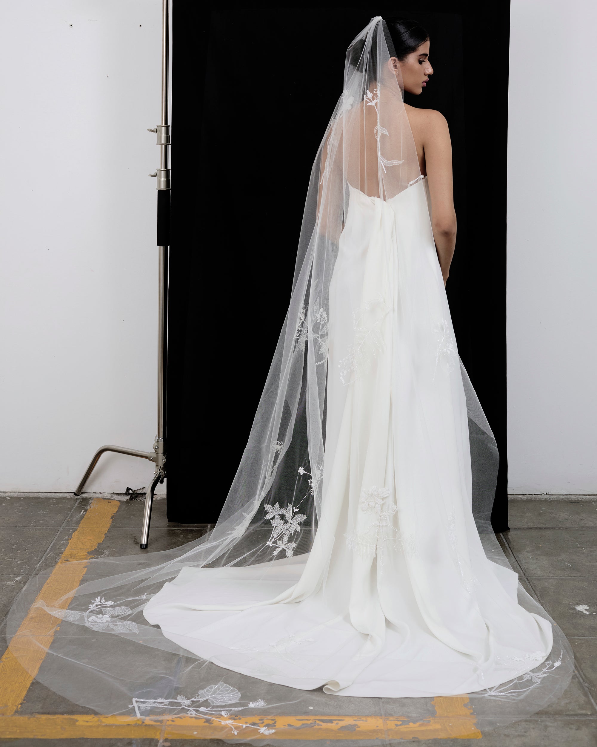 VALERIA BEADED BOTANICALS EMBROIDERED VEIL