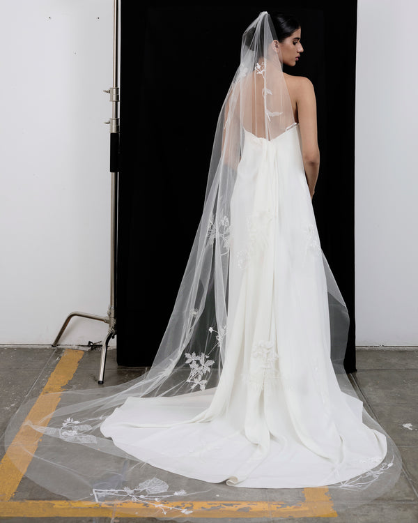 VALERIA BEADED BOTANICALS EMBROIDERED VEIL