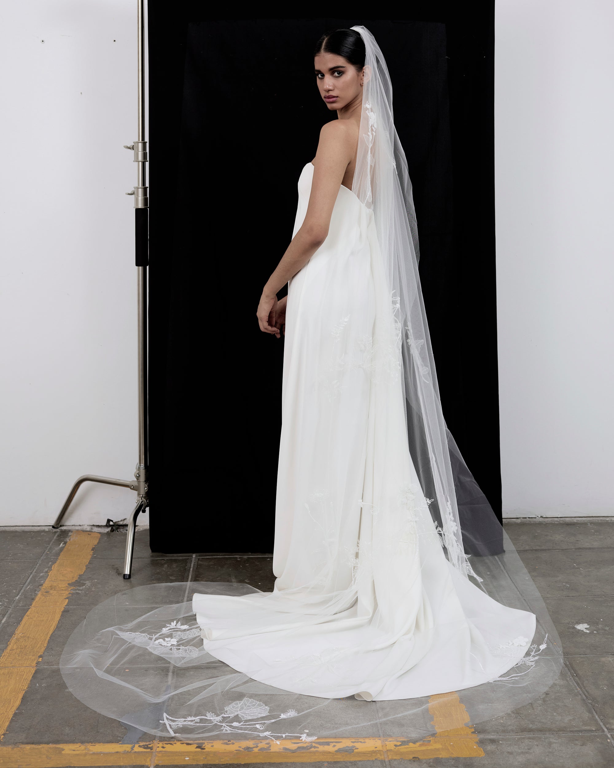 VALERIA BEADED BOTANICALS EMBROIDERED VEIL