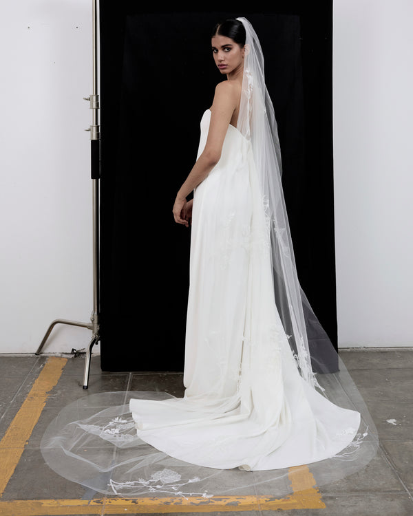 VALERIA BEADED BOTANICALS EMBROIDERED VEIL