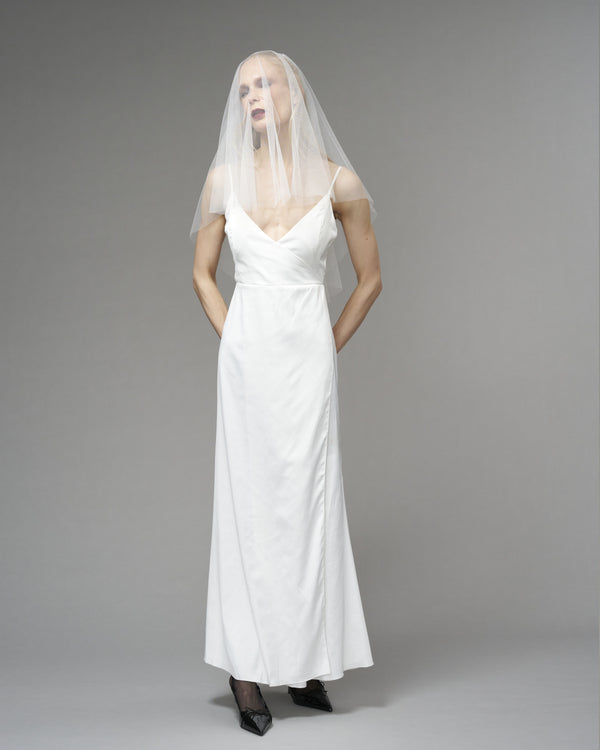 RTS.- ECO TULLE // RAW EDGE TWO TIER ELBOW LENGTH 30" // LIGHT IVORY - Ofrenda Studio