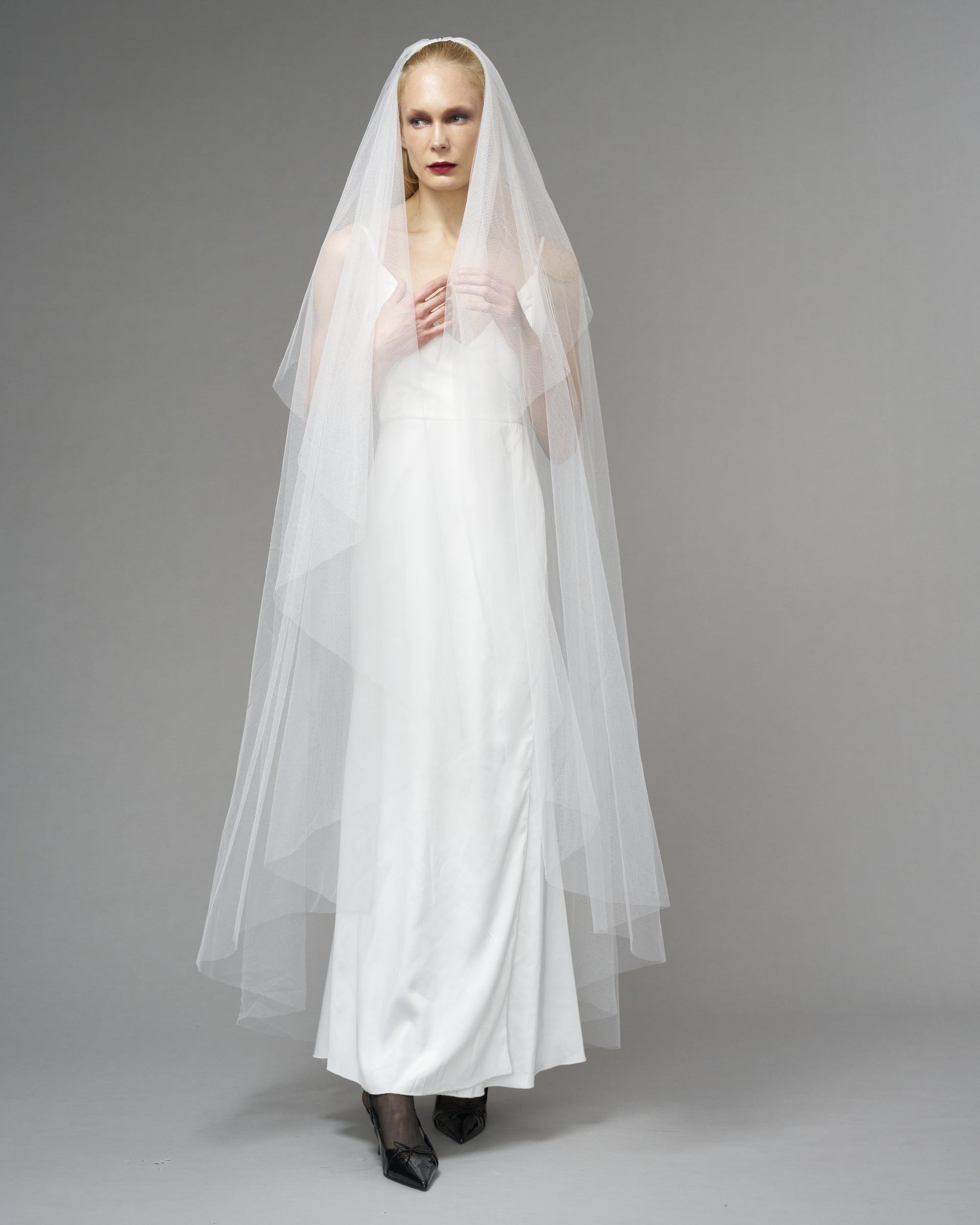 RTS.- ECO TULLE // RAW EDGE WALTZ LENGTH 72" + 20" MINI BLUSHER // OFF WHITE