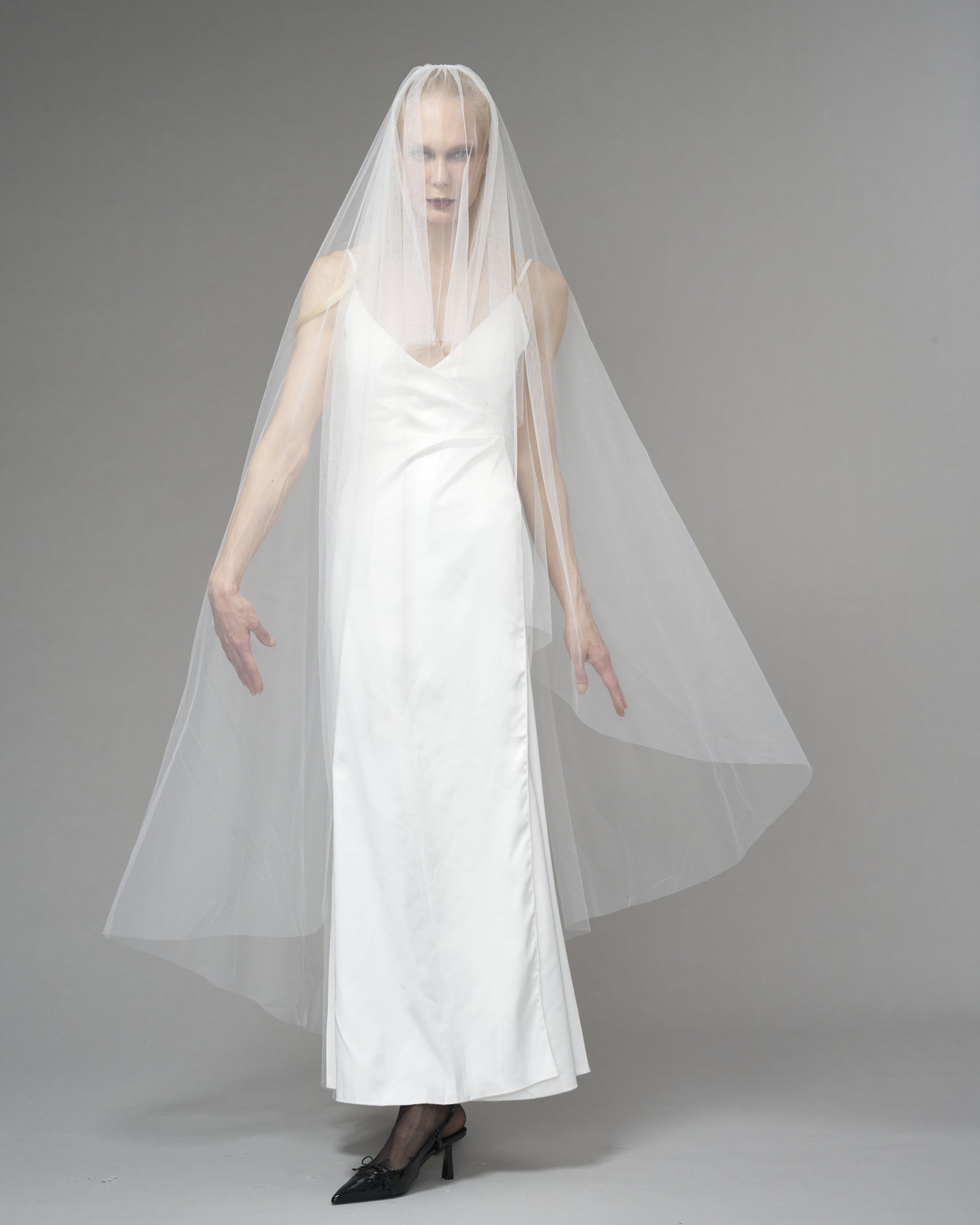 RTS.- ECO TULLE // RAW EDGE WALTZ LENGTH 72" + 20" MINI BLUSHER // OFF WHITE