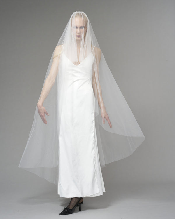 RTS.- ECO TULLE // RAW EDGE WALTZ LENGTH 72" + 20" MINI BLUSHER // OFF WHITE