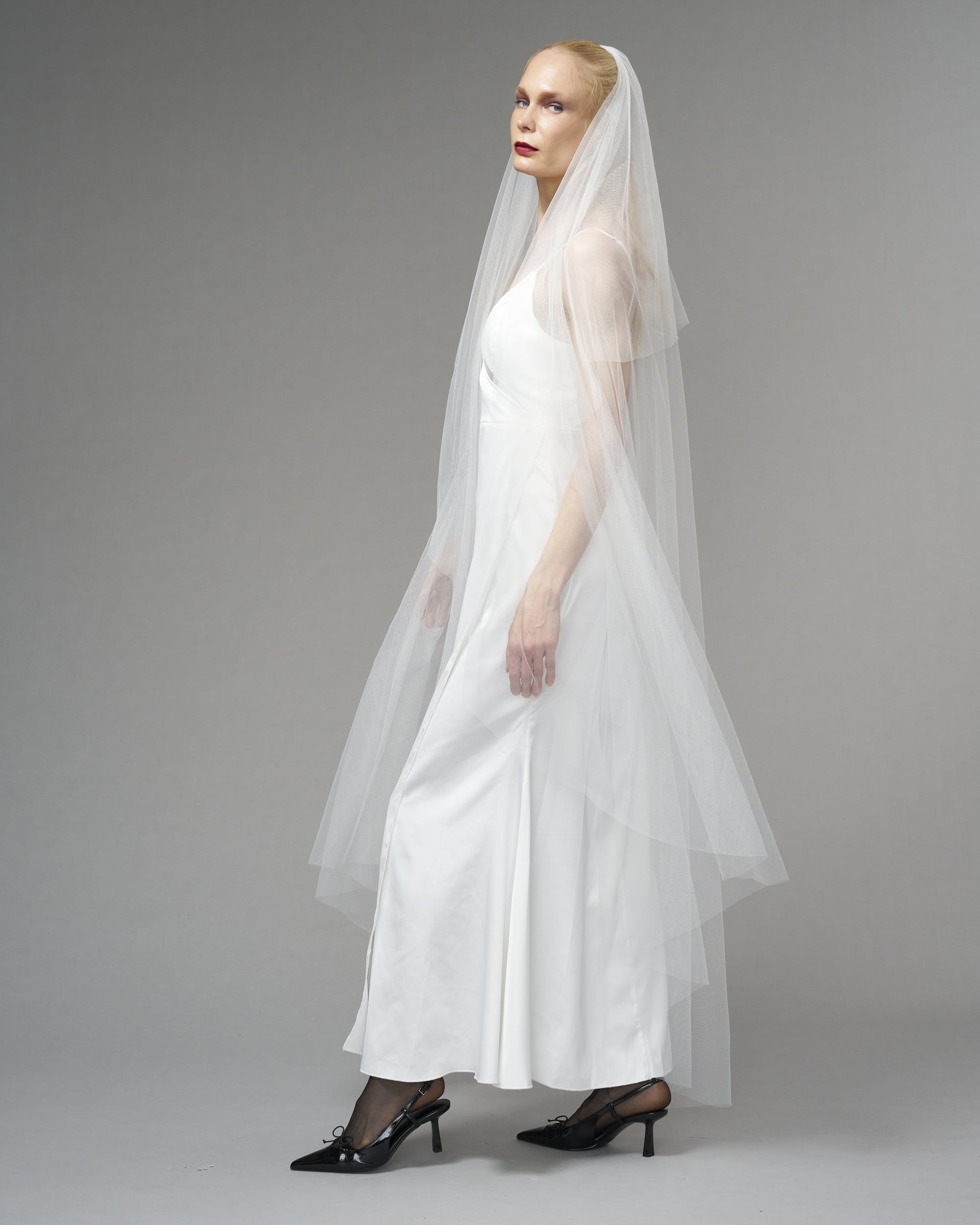RTS.- ECO TULLE // RAW EDGE WALTZ LENGTH 72" + 20" MINI BLUSHER // OFF WHITE