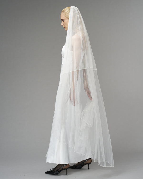 RTS.- ECO TULLE // FINE BEADED WALTZ LENGTH 72" + 30" BLUSHER // LIGHT IVORY