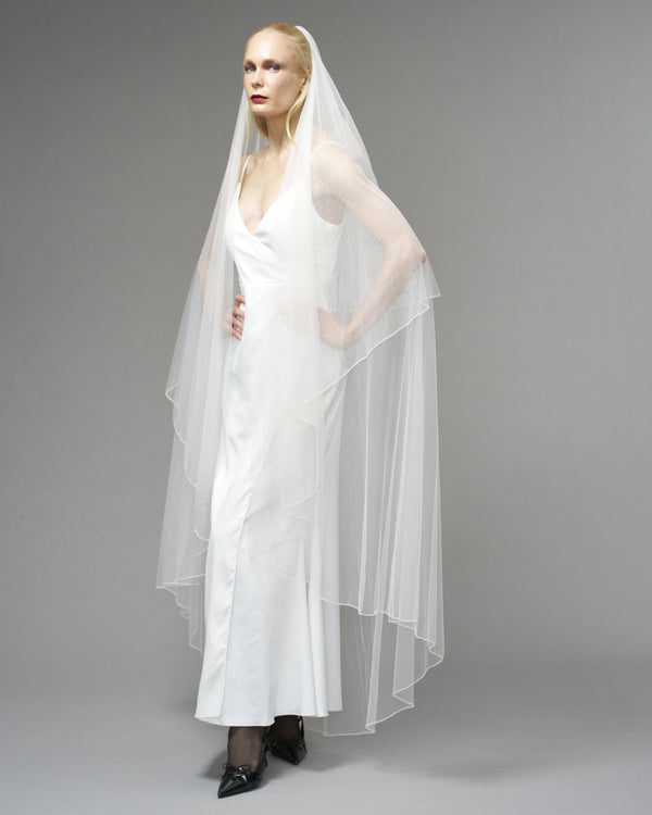 RTS.- ECO TULLE // FINE BEADED WALTZ LENGTH 72" + 30" BLUSHER // LIGHT IVORY