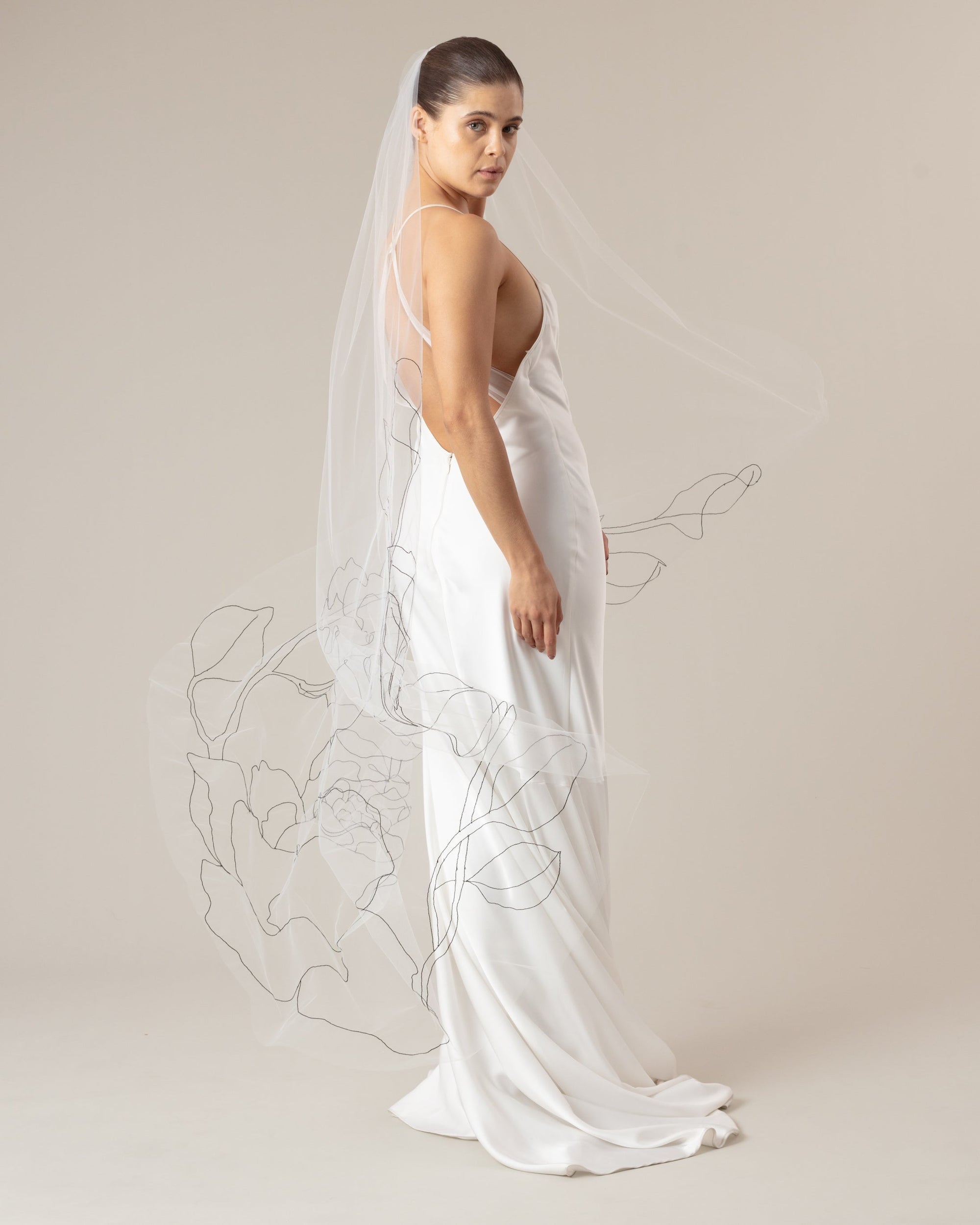 EDEN LINE DRAWING FLORAL EMBROIDERED VEIL - Ofrenda Studio