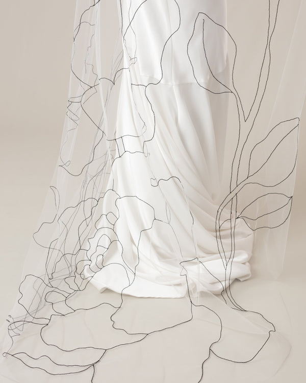 EDEN LINE DRAWING FLORAL EMBROIDERED VEIL - Ofrenda Studio