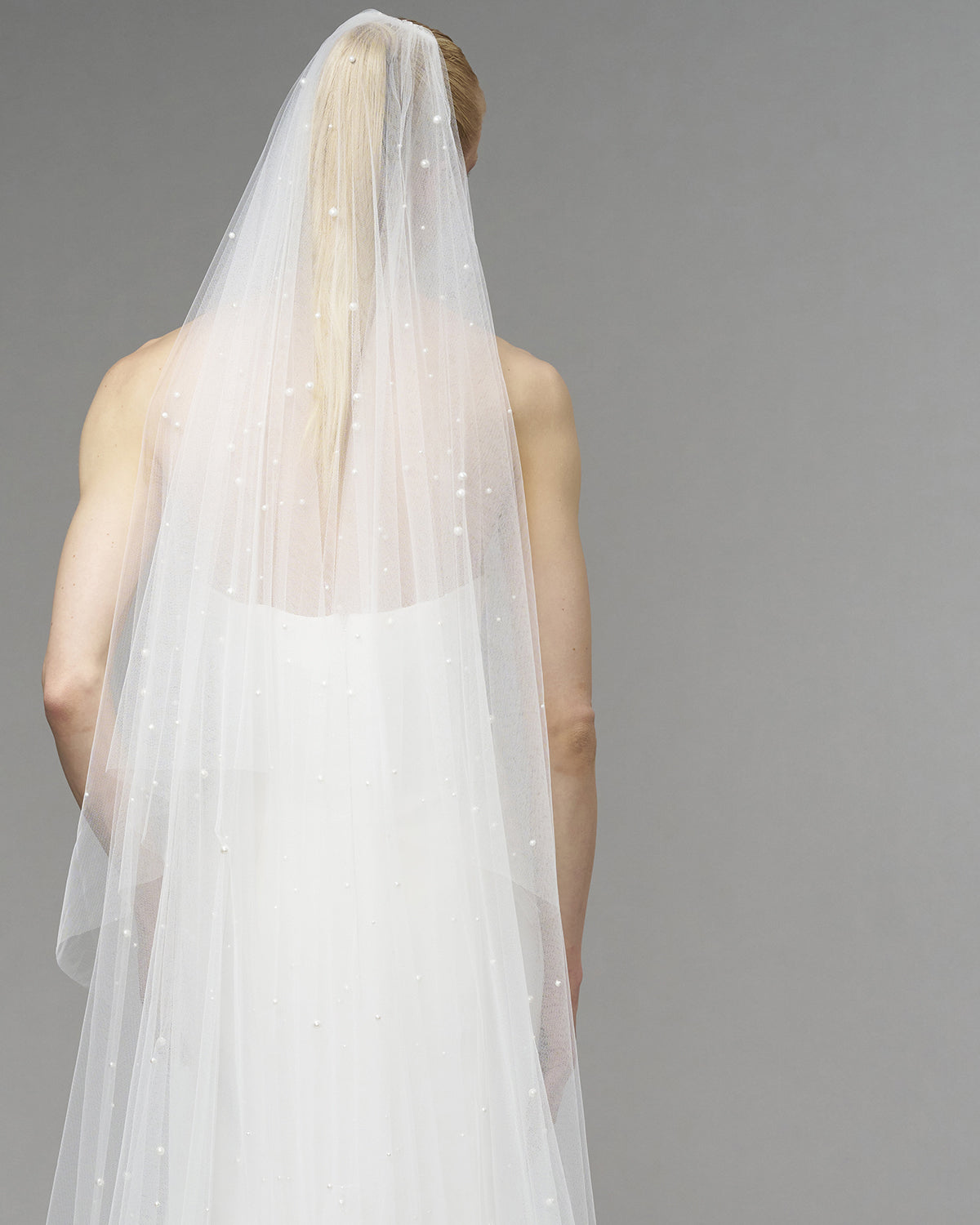 ENGLISH TULLE // GLASS PEARLS CATHEDRAL 118" WITH 30" BLUSHER // OFF WHITE