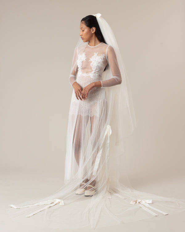 NINA SATIN BOWS THREE TIER VEIL VEIL - Ofrenda Studio