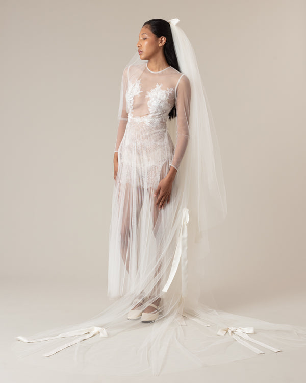 NINA SATIN BOWS THREE TIER VEIL VEIL - Ofrenda Studio