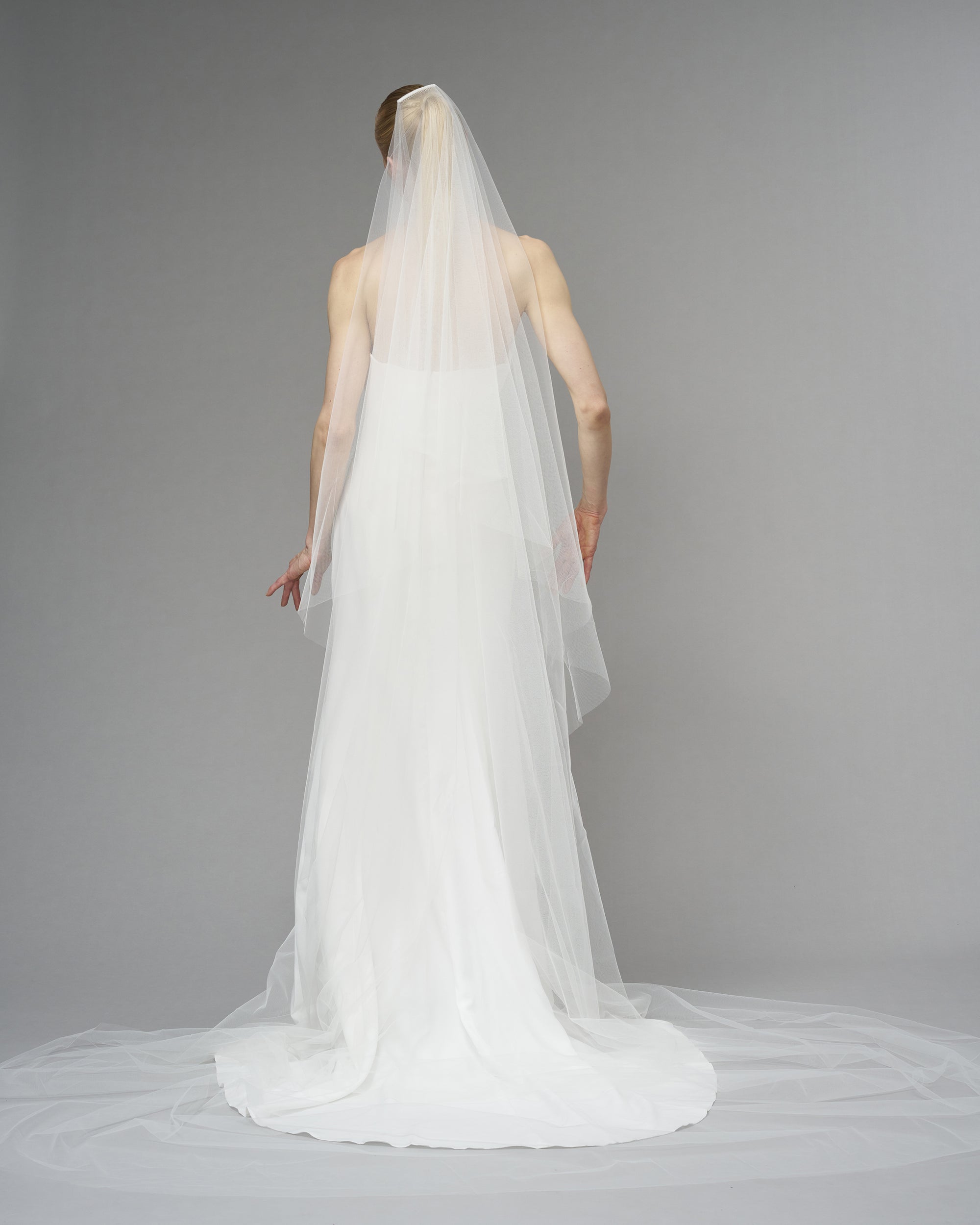 ENGLISH TULLE // RAW EDGE CATHEDRAL LENGTH 118" + 30" STANDARD BLUSHER // IVORY