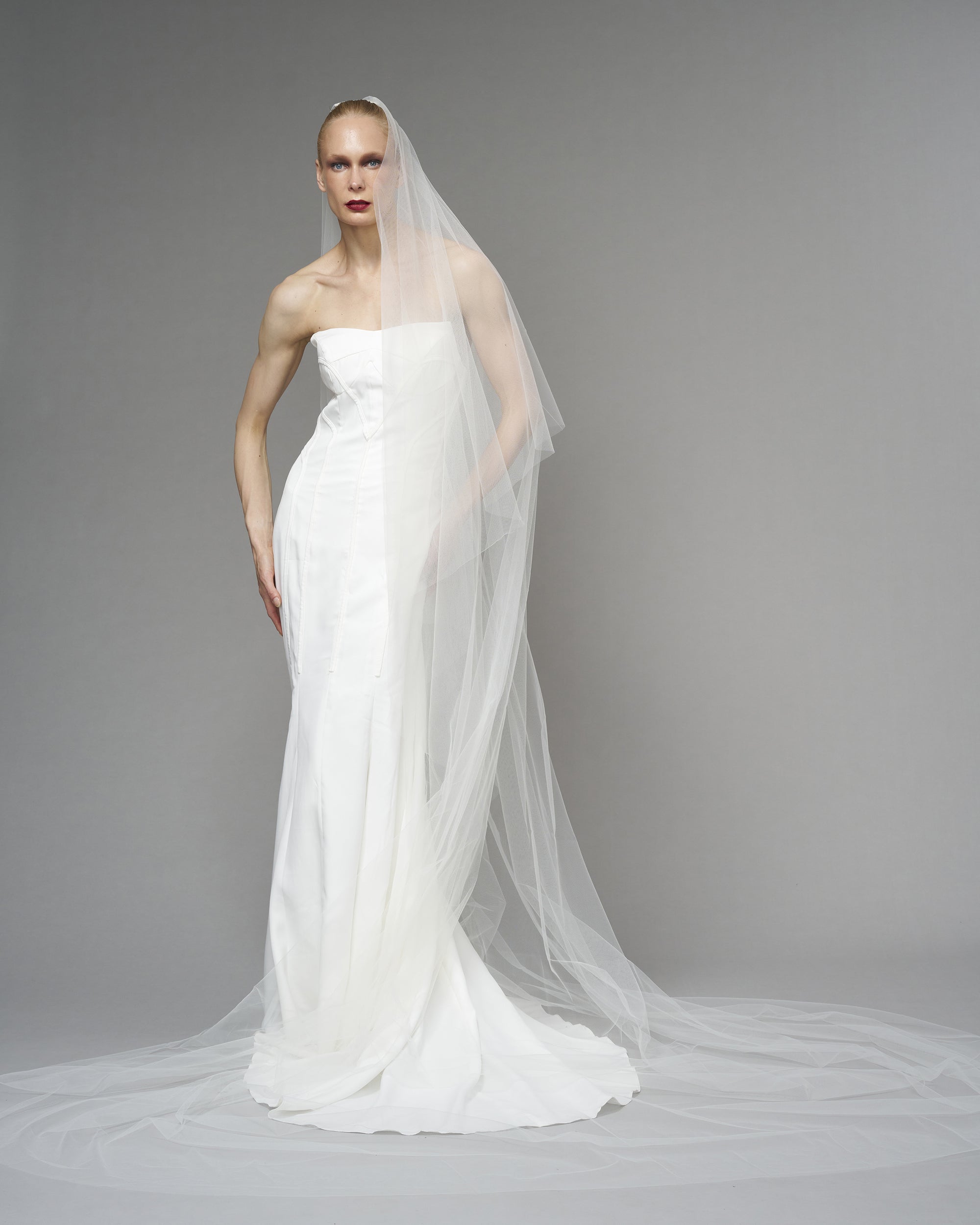 ENGLISH TULLE // RAW EDGE CATHEDRAL LENGTH 118" + 30" STANDARD BLUSHER // IVORY