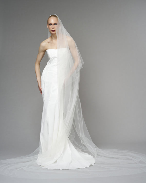 ENGLISH TULLE // RAW EDGE CATHEDRAL LENGTH 118" + 30" STANDARD BLUSHER // IVORY