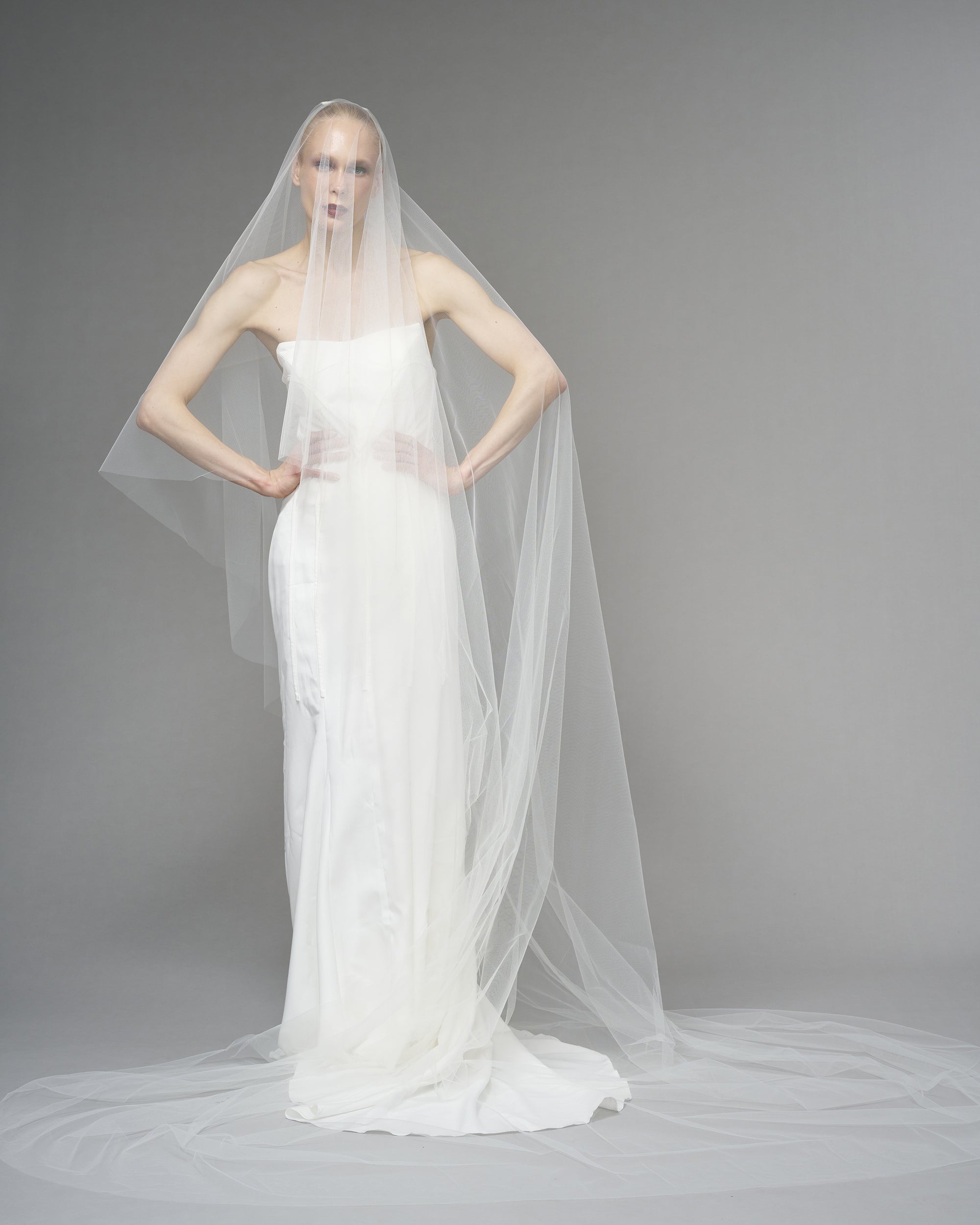 ENGLISH TULLE // RAW EDGE CATHEDRAL LENGTH 118" + 30" STANDARD BLUSHER // IVORY