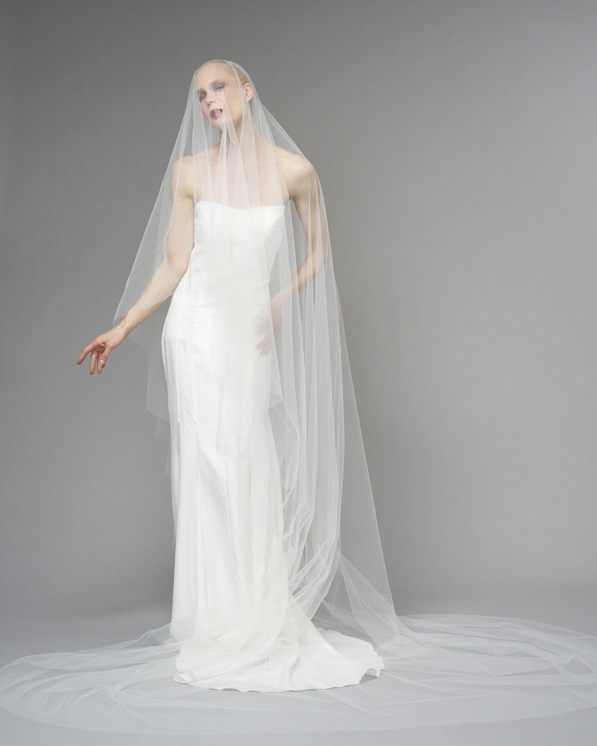 ENGLISH TULLE // RAW EDGE CATHEDRAL LENGTH 118" + 30" STANDARD BLUSHER // IVORY