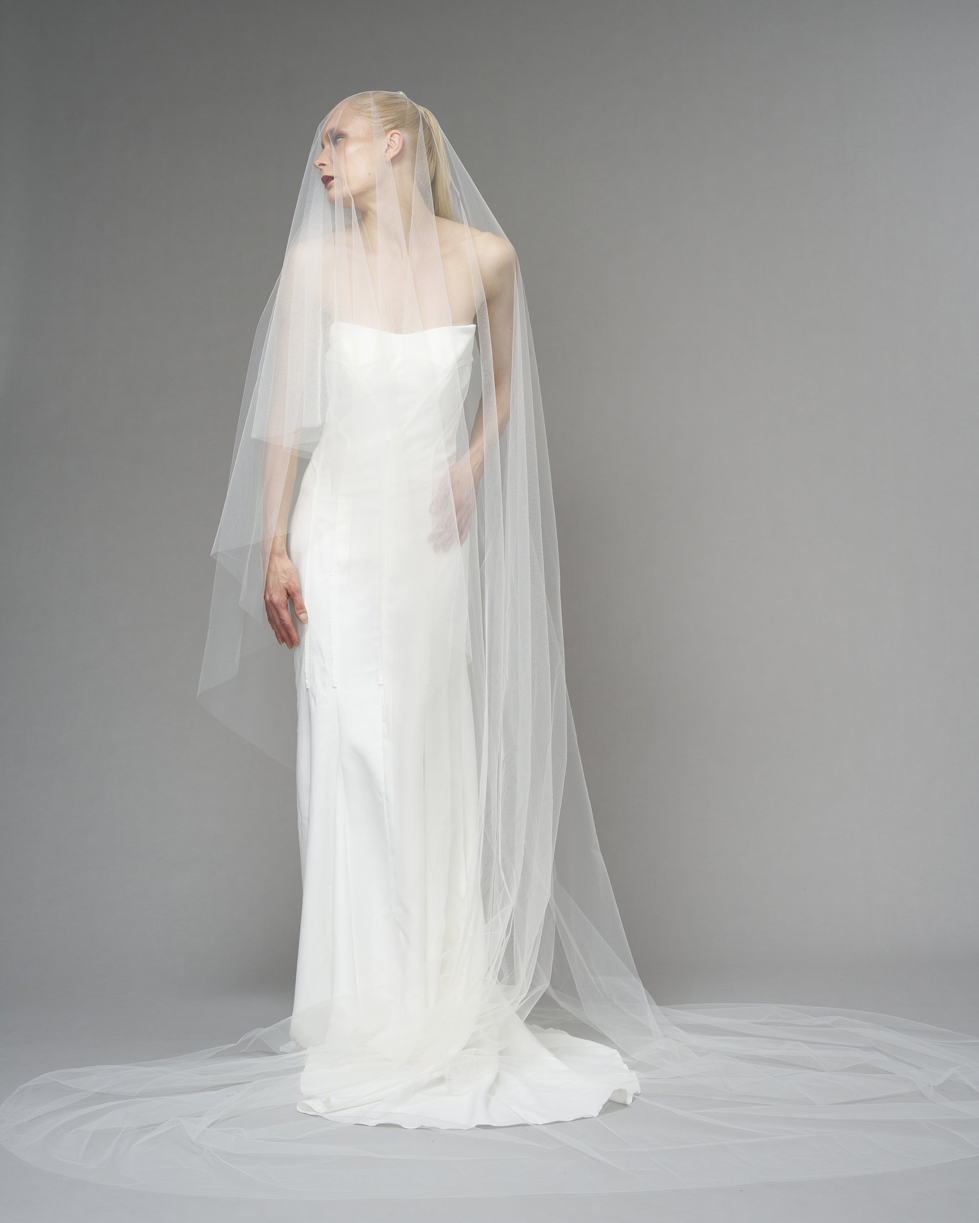 ENGLISH TULLE // RAW EDGE CATHEDRAL LENGTH 118" + 30" STANDARD BLUSHER // IVORY