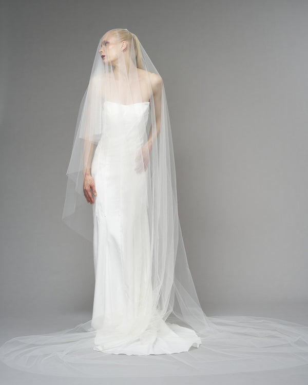 ENGLISH TULLE // RAW EDGE CATHEDRAL LENGTH 118" + 30" STANDARD BLUSHER // IVORY
