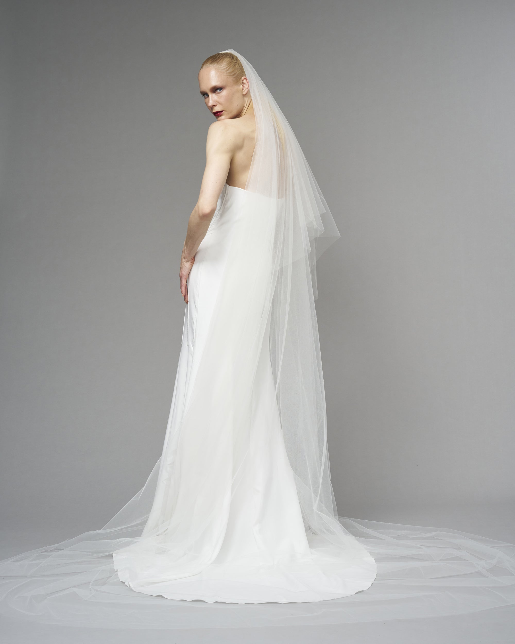 ENGLISH TULLE // RAW EDGE CATHEDRAL LENGTH 118" + 30" STANDARD BLUSHER // IVORY