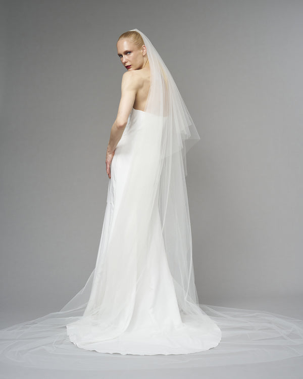 ENGLISH TULLE // RAW EDGE CATHEDRAL LENGTH 118" + 30" STANDARD BLUSHER // IVORY