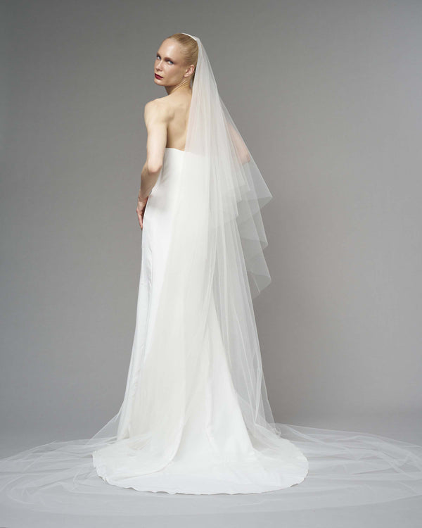 ENGLISH TULLE // RAW EDGE CATHEDRAL LENGTH 118" + 30" STANDARD BLUSHER // IVORY
