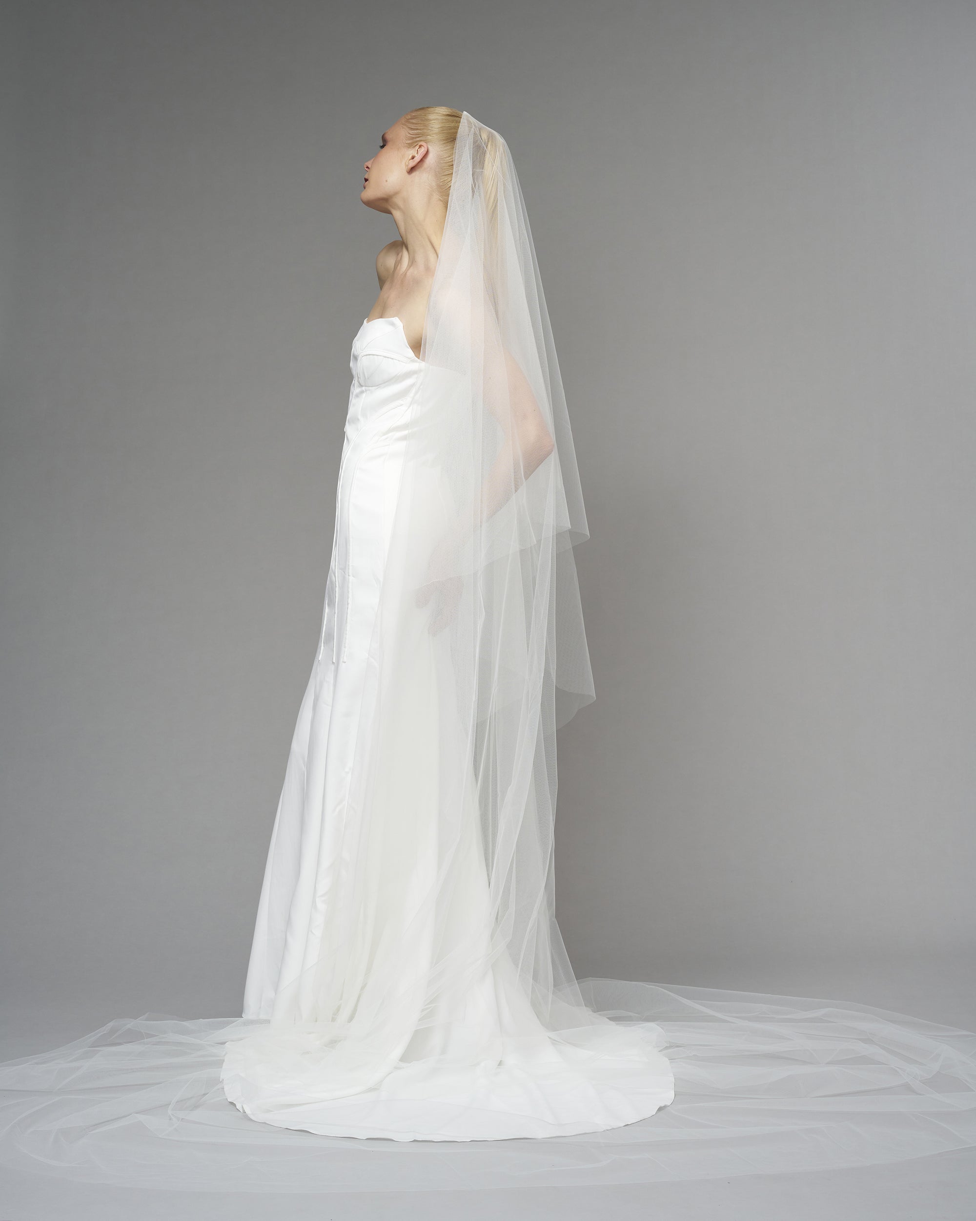 ENGLISH TULLE // RAW EDGE CATHEDRAL LENGTH 118" + 30" STANDARD BLUSHER // IVORY