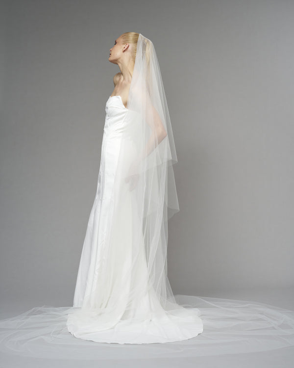 ENGLISH TULLE // RAW EDGE CATHEDRAL LENGTH 118" + 30" STANDARD BLUSHER // IVORY