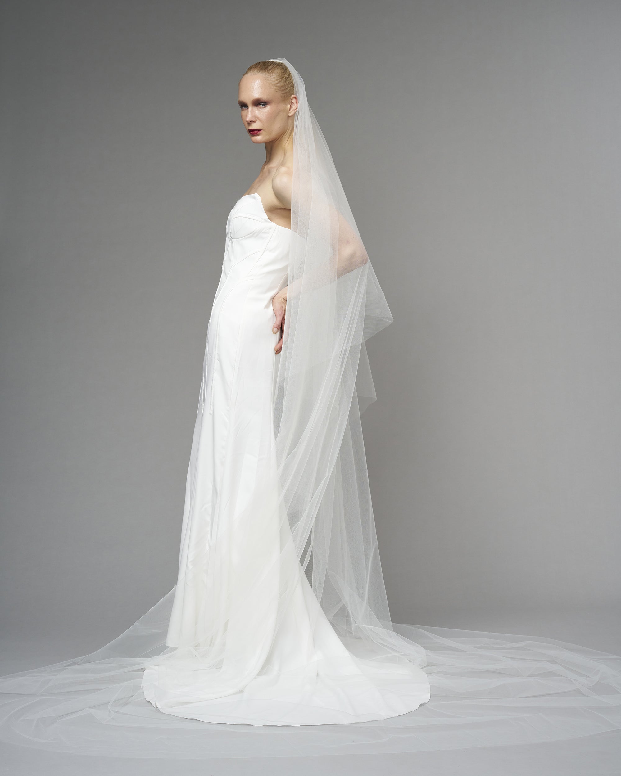 ENGLISH TULLE // RAW EDGE CATHEDRAL LENGTH 118" + 30" STANDARD BLUSHER // IVORY