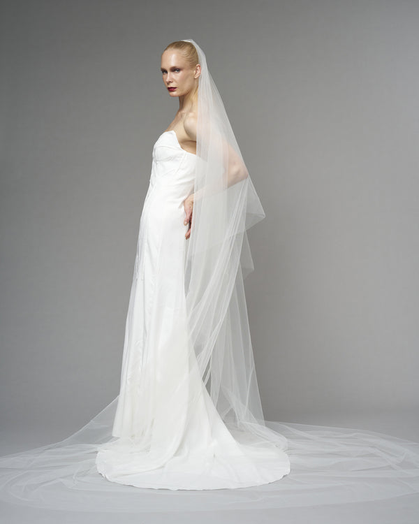 ENGLISH TULLE // RAW EDGE CATHEDRAL LENGTH 118" + 30" STANDARD BLUSHER // IVORY