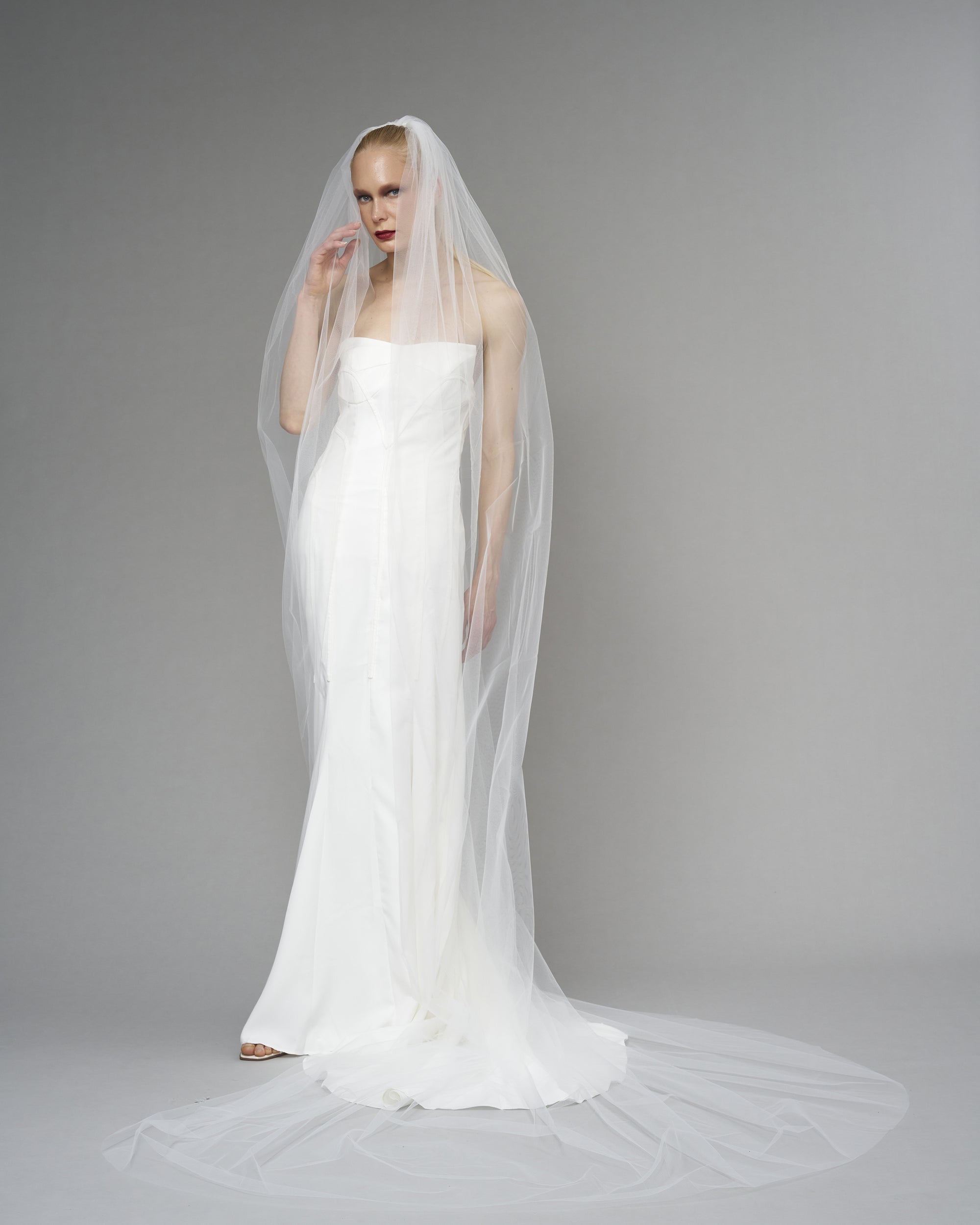 ENGLISH TULLE // RAW EDGE CATHEDRAL LENGTH  118" // OFF WHITE