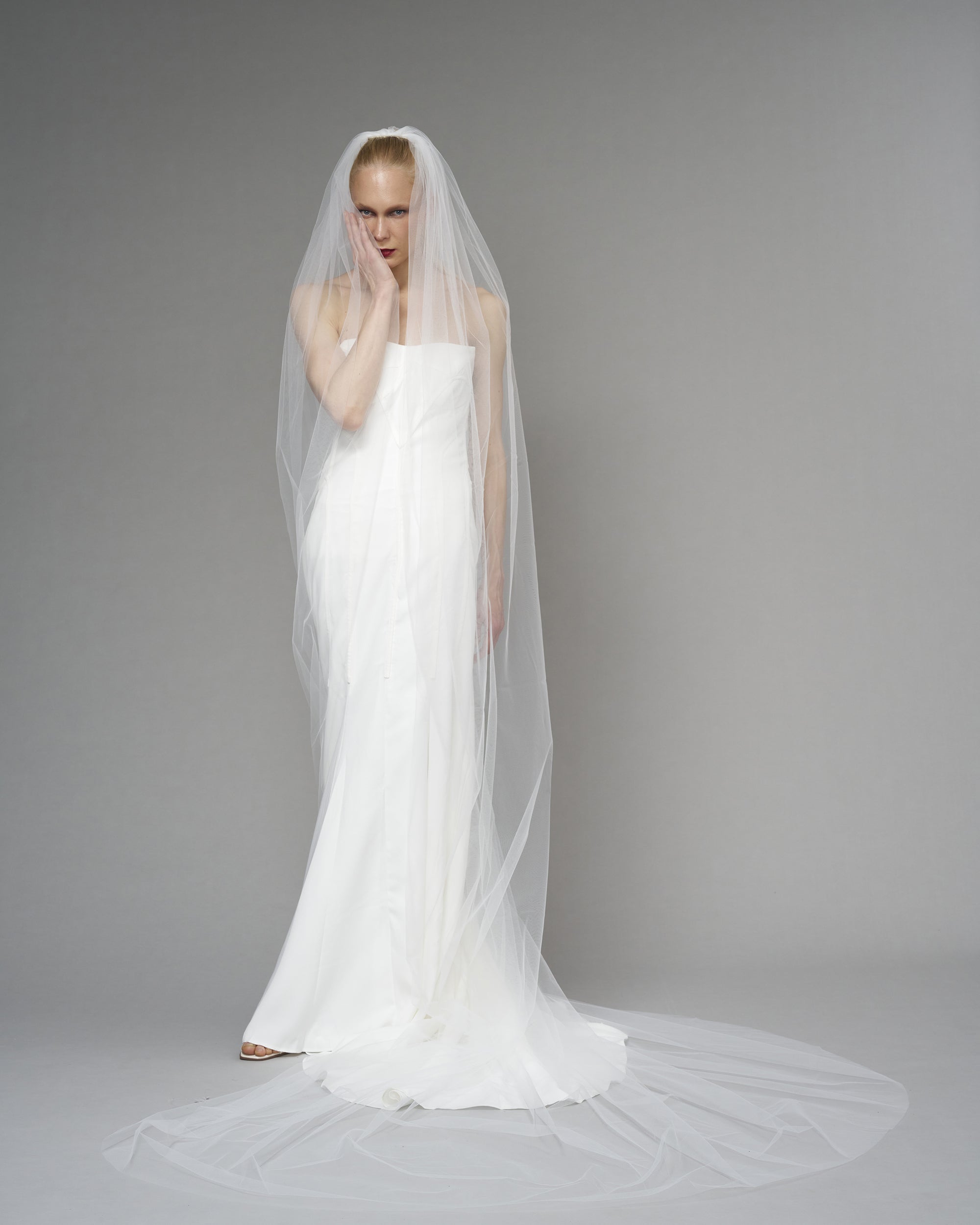 ENGLISH TULLE // RAW EDGE CATHEDRAL LENGTH  118" // OFF WHITE