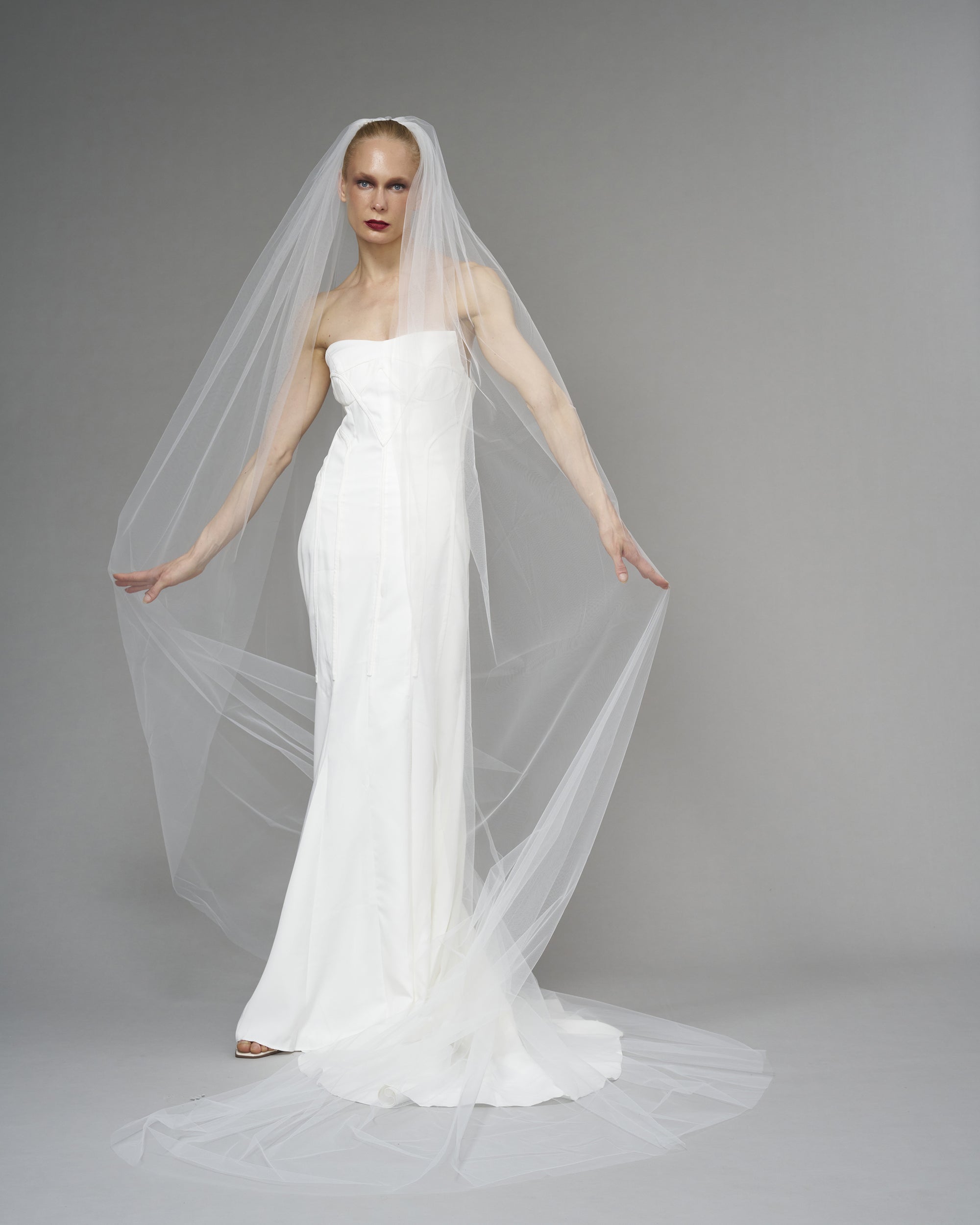 ENGLISH TULLE // RAW EDGE CATHEDRAL LENGTH  118" // OFF WHITE