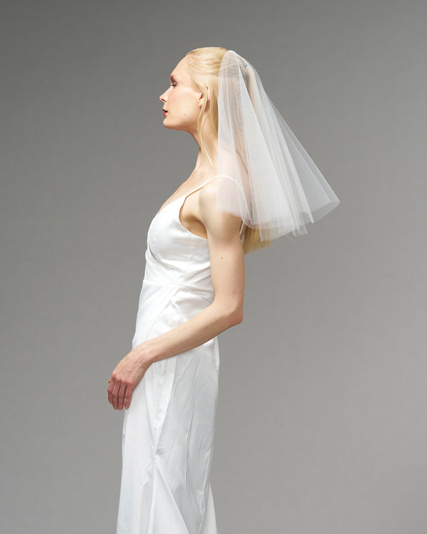 ENGLISH TULLE // RAW EDGE TWO TIER MINI SHOULDER LENGTH  20" // OFF WHITE