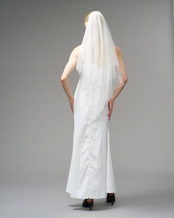 ECO TULLE // RAW EDGE TWO TIER FINGERTIP LENGTH 41" // OFF WHITE