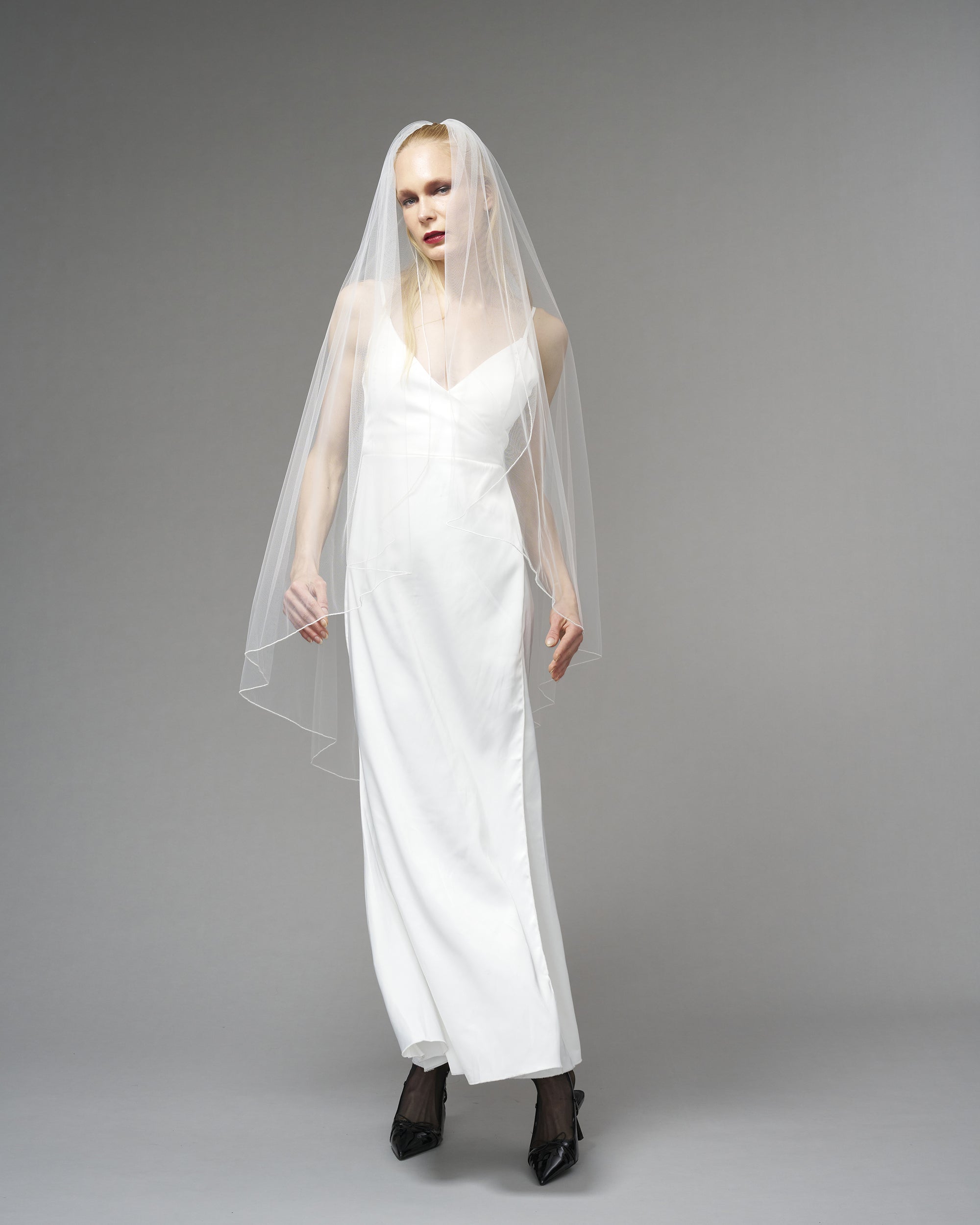 ENGLISH TULLE // SEED BEADS 48" KNEE LENGTH // OFF WHITE