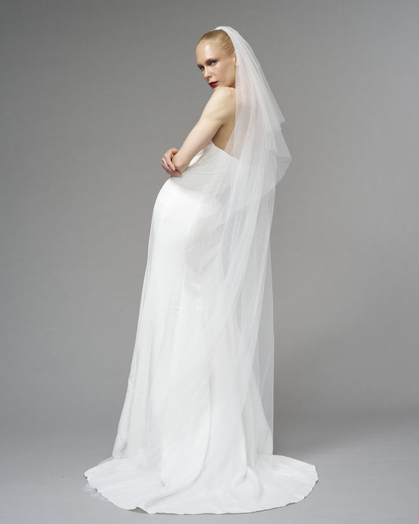 ECO TULLE // RAW EDGE CHAPEL LENGTH 90" + 20" MINI BLUSHER // OFF WHITE