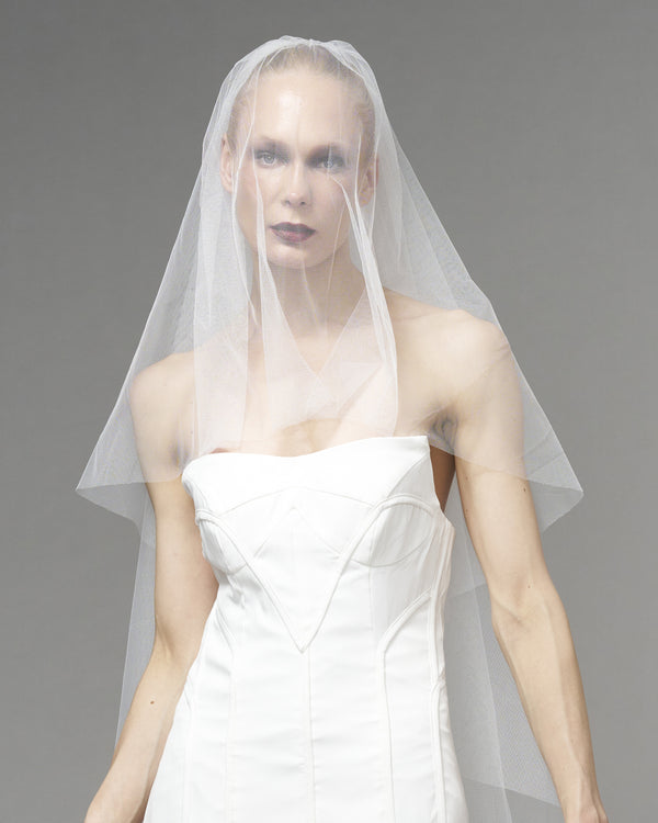 ECO TULLE // RAW EDGE CHAPEL LENGTH 90" + 20" MINI BLUSHER // OFF WHITE